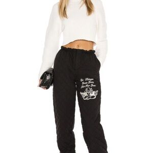 Boys Lie Black Quilted Jogger Pants with Embroidered Graphic